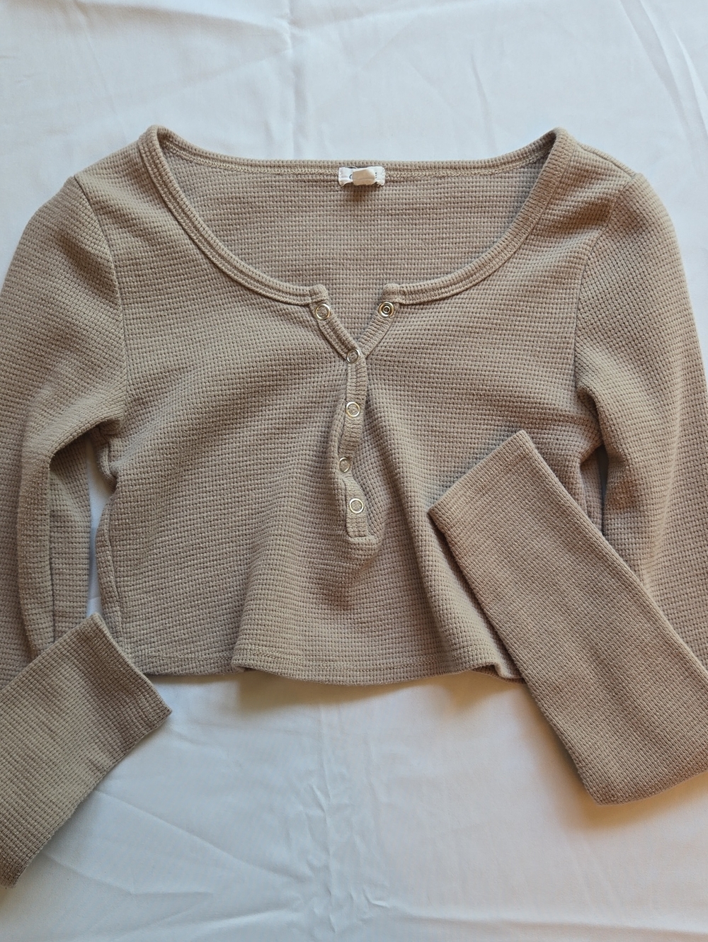 Garage Neutral Waffle Knit Henley in Light Brown